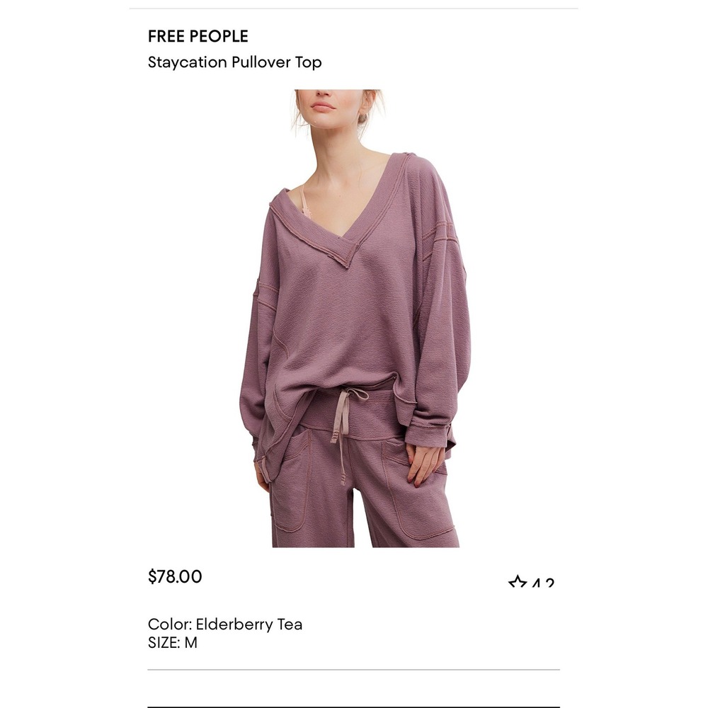 Free People Staycation Pullover Top Elderberry Tea Purple Waffle Knit OB2316979